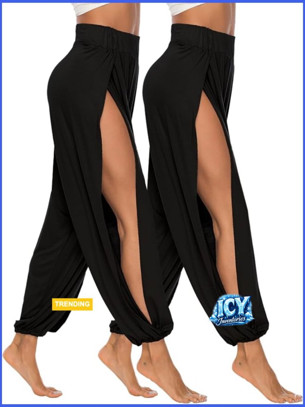 High Slit Harem Pants Women Yoga Trousers Loose Fit Elastic Waist